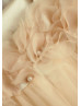 Thin Straps Pearl Champagne Tulle Flower Girl Dress